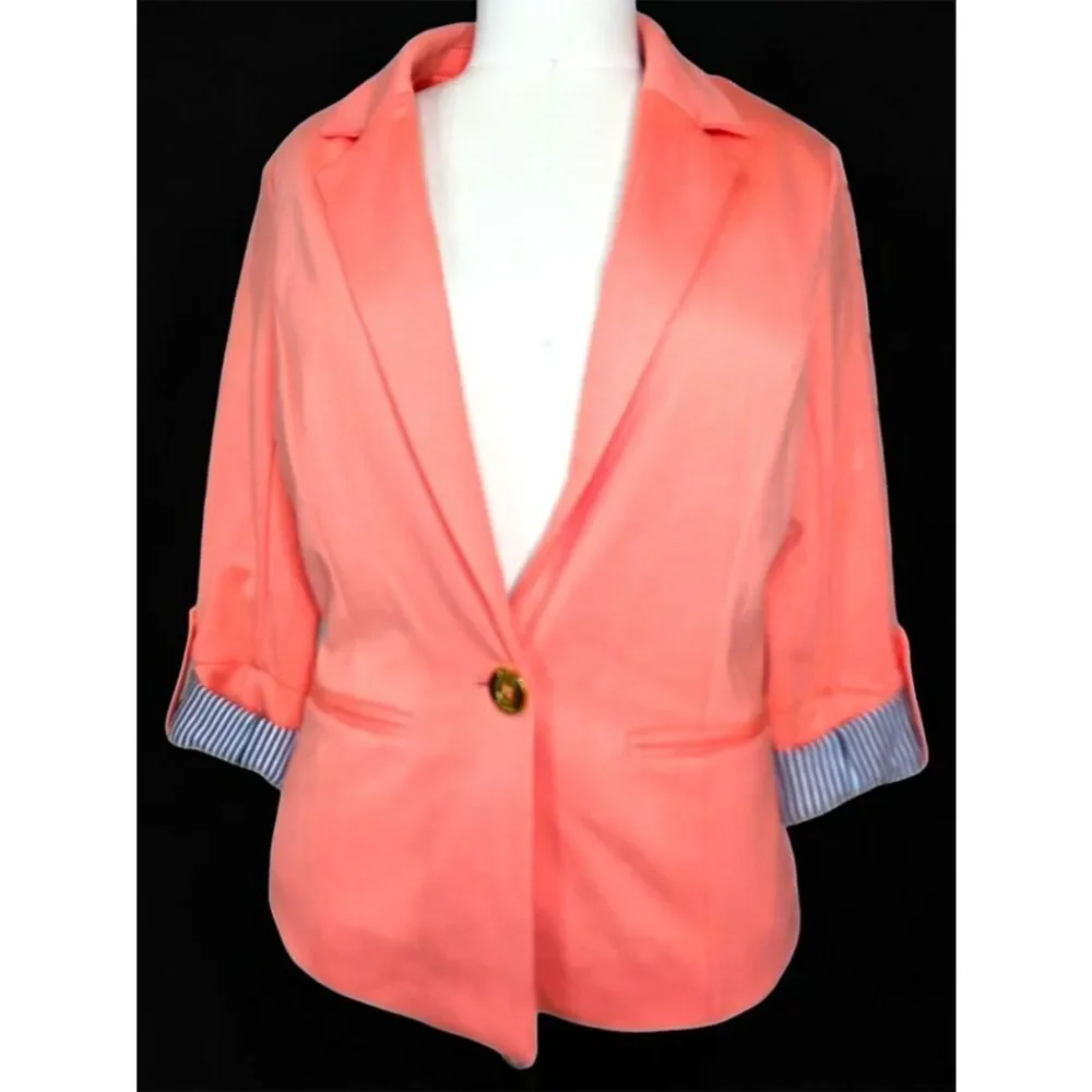 Bebe Blazer Orange Size M Striped Cuff Lightweight Tailored - Picture 5 of 7